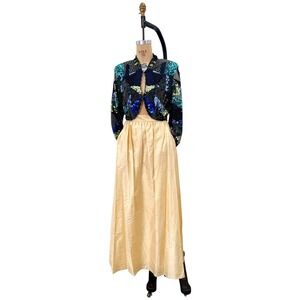 Jessica McClintock Gold Silk Full Length Maxi Formal Skirt Lined Vintage Size 4